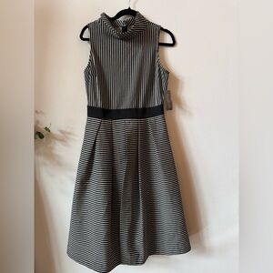 Eva mendes Striped Black White Classic Vintage Sleeveless A-line Dress 10 NWT